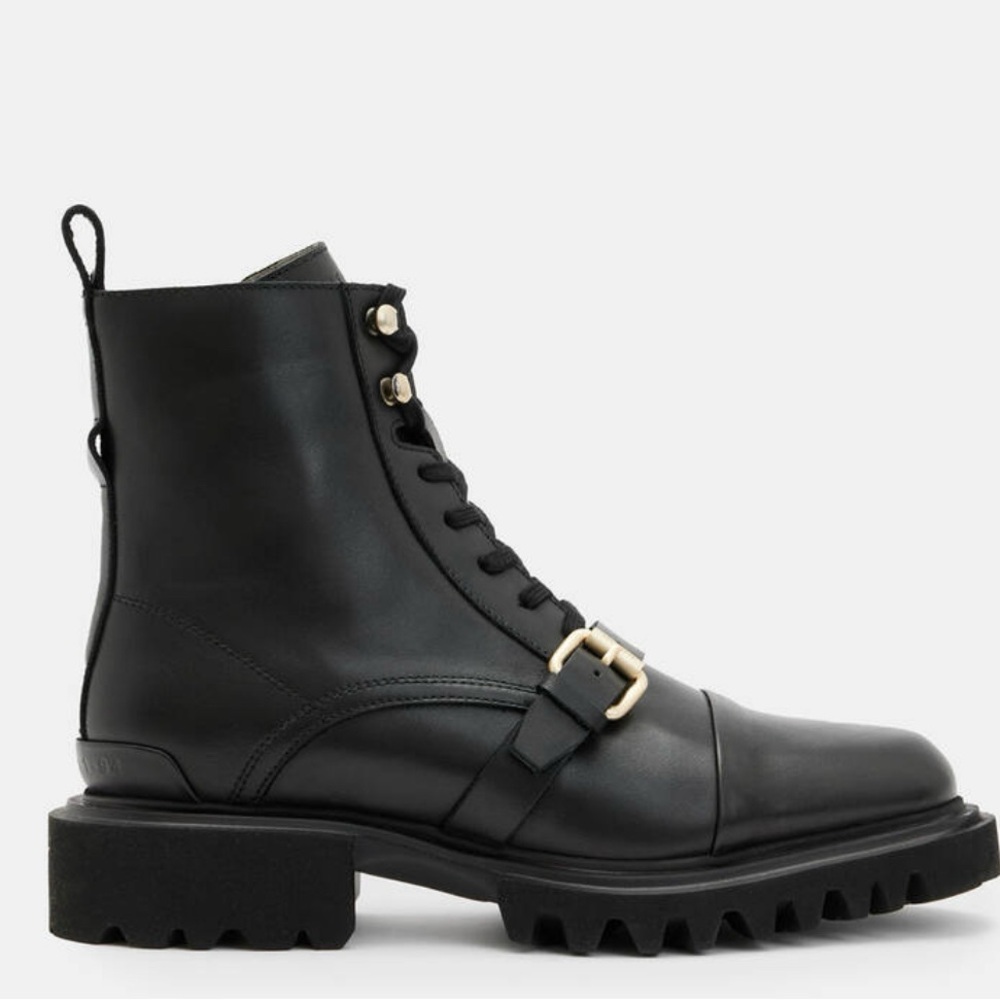 New without box, ALL SAINTS TORI BOOT. Black with warm gold accents. US 7.5/EU38